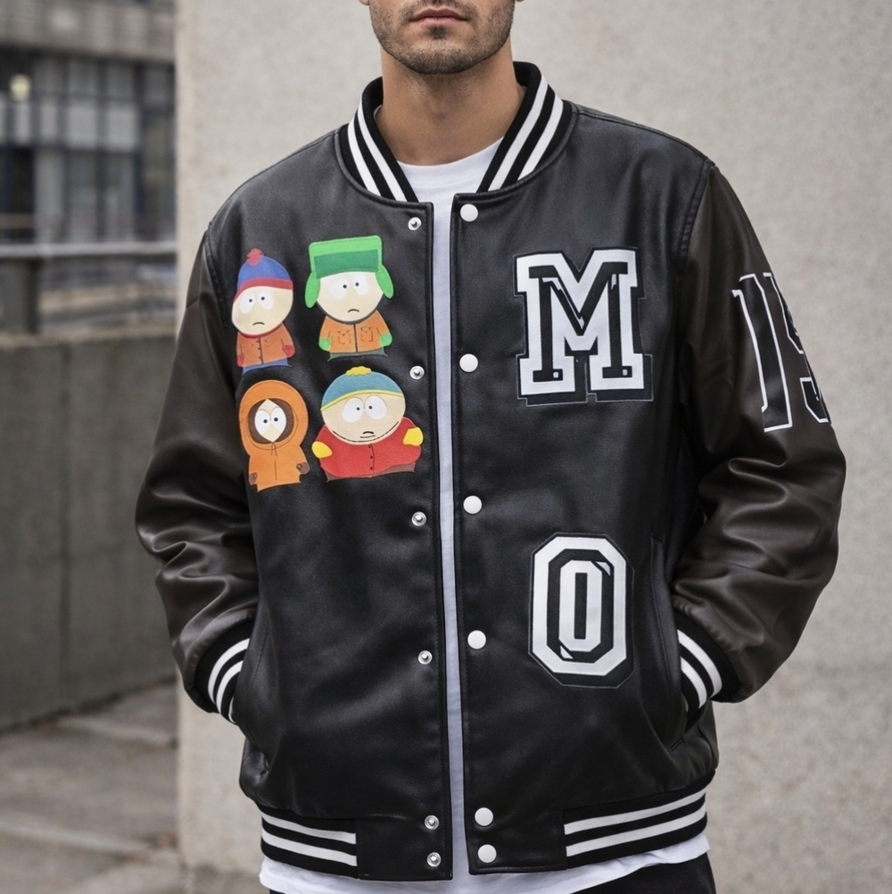 South Park x Members Only Black Bomber Varsity Jacket Size Large New